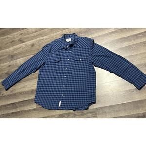 Men’s XL Lucky Brand Blue Plaid Long Sleeve Button Up Shirt With Pearl Buttons